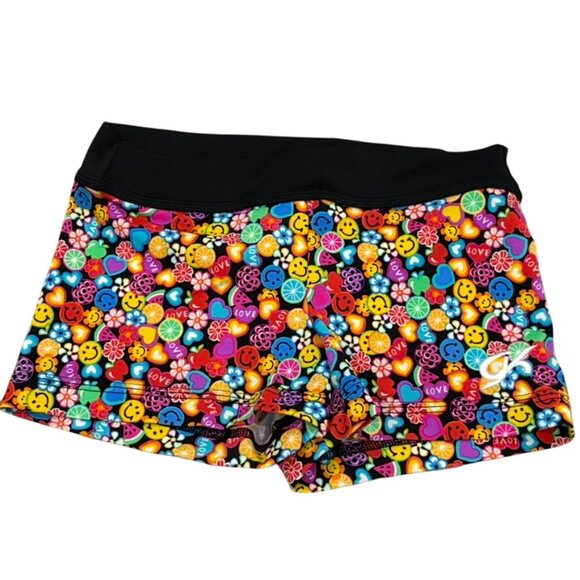 GK Elite Cheer Shorts With Smiley Fruit & Heart Print AS Nylon/Spandex - Picture 1 of 4